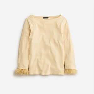 J.Crew Feather-trim Long-sleeve Shirt in Cream/Beige/Tan